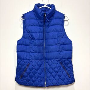 Talbots Blue Quilted Puffer Vest Down Filled Size L Warm Lightweight Apres Ski